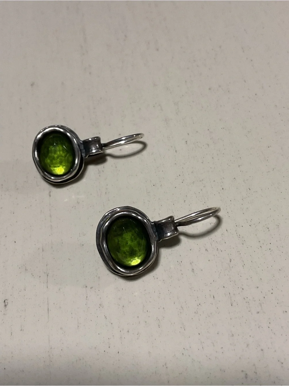 Silpada Silver Drop Earrings with Olive Green Stones